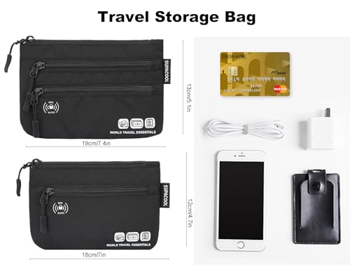 SUPACOOL Passport Holder Bag, Travel Wallet for Men Women Family, Passport Pouch, Card Holder Organizer, RFID Blocking, Two-piece Set(Black) - Image 5