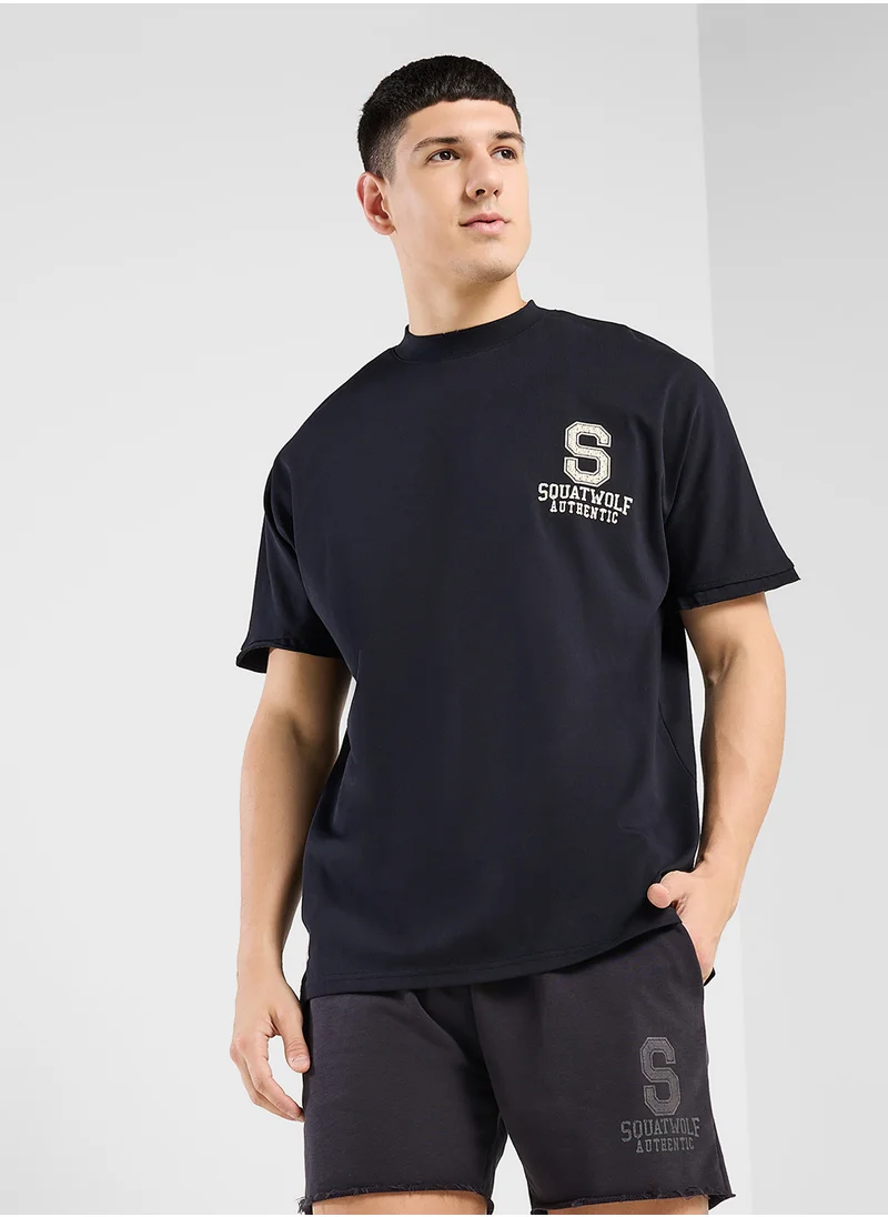 SQUATWOLF Golden Era Oversized Distressed Multi Logo T-Shirt
