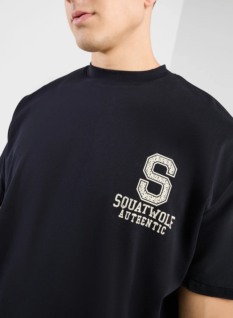 SQUATWOLF Golden Era Oversized Distressed Multi Logo T-Shirt