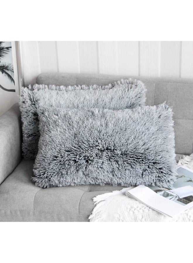 Set of 2,Home Decorative Luxury Series Super Soft Style Artificial Fur Throw Pillow Case,Cushion Cover for Sofa/Bed/Living Room,Ombre 12x20 Inch 30x50 cm - Image 1