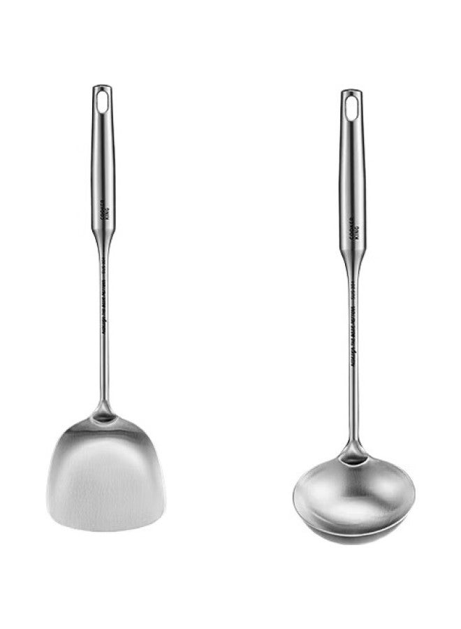 COOKER KING Chuidahuang Kitchen Utensil Set, 304 Stainless Steel Spatula And Soup Ladle Two-Piece Set, For Iron And Stainless Steel Wok, Non-Coated Pan Specific - Image 1