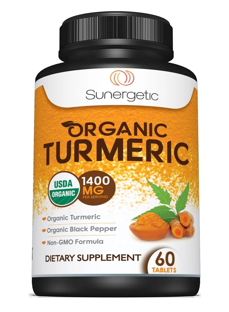 سانيرجيتيك مكمل سونرجتيك الكركم العضوي المعتمد من وزارة الزراعة الأمريكية - يشمل الكركم العضوي والفلفل الأسود العضوي - 1400 ملغ من الكركم لكل حصة - 60 حبة (عبوة واحدة)