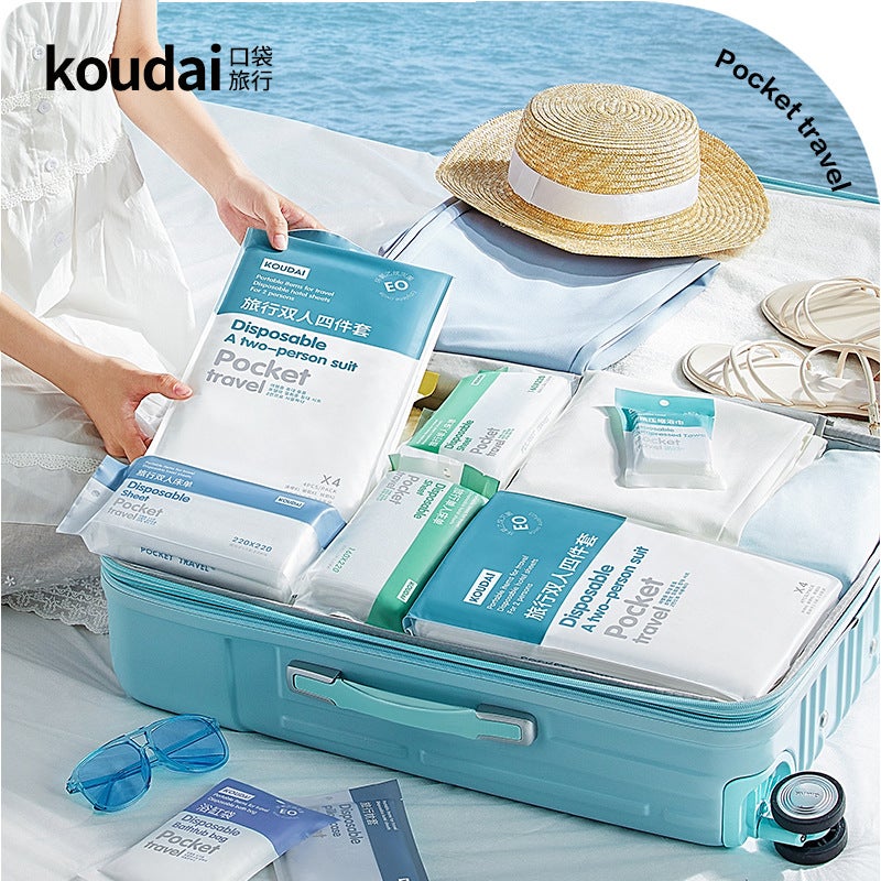 Travel El Disposable Bedding Four-Piece Set Three-Piece Set Pure White Dirty Bed Sheet Pillowcase Quilt Cover Thickened - Image 2