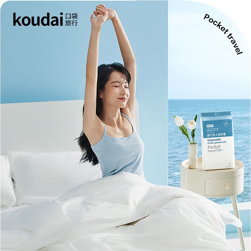 Travel El Disposable Bedding Four-Piece Set Three-Piece Set Pure White Dirty Bed Sheet Pillowcase Quilt Cover Thickened - Image 3