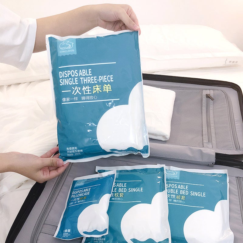 Travel El Disposable Bedding Four-Piece Set Three-Piece Set Pure White Dirty Bed Sheet Pillowcase Quilt Cover Thickened - Image 1