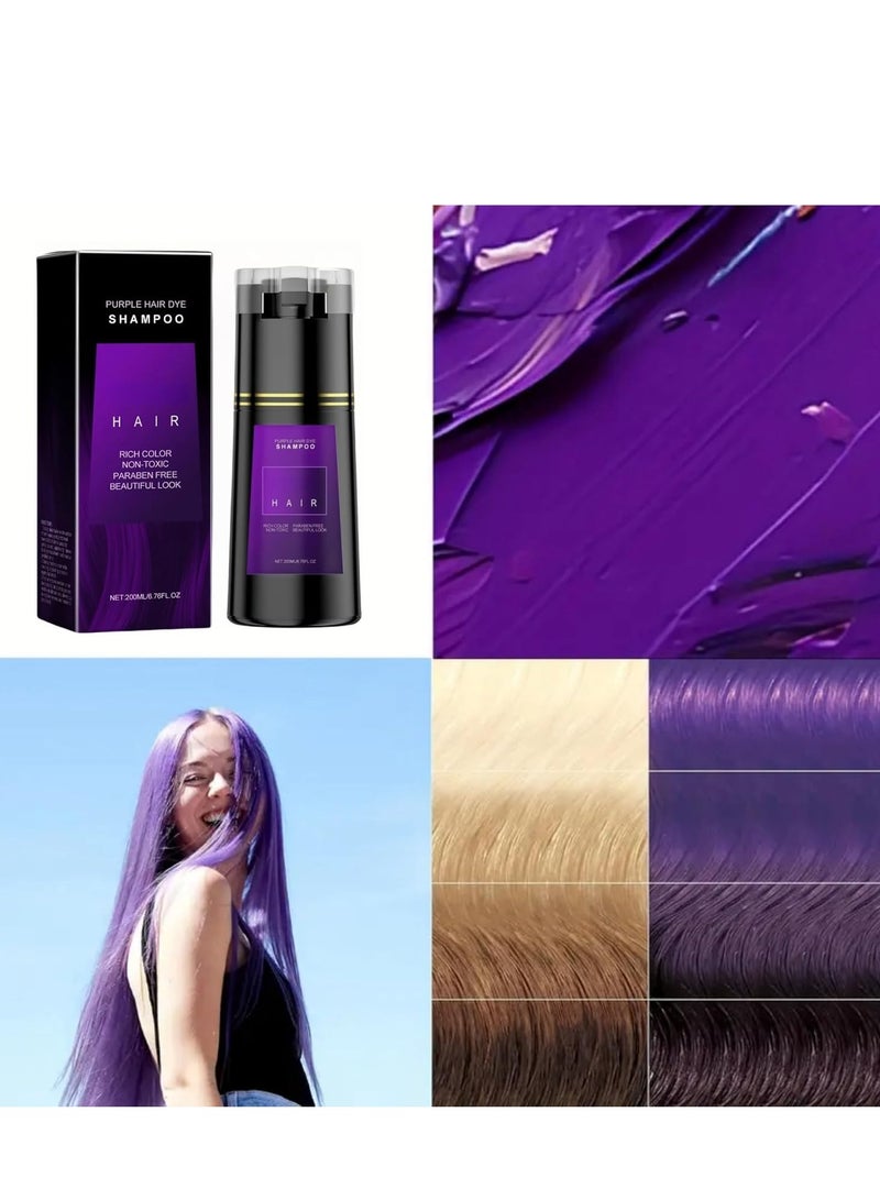 EELHOE Hair Dye Shampoo,3-In-1 Shampoo for Color Treated Hair,Instant Dye Shampoo,Hair Colour Shampoo for Women Grey Hair Coverage,Home Hair Dye Pure Plant Extract,Anti Grey Shampoo 200ml(Purple) - Image 4