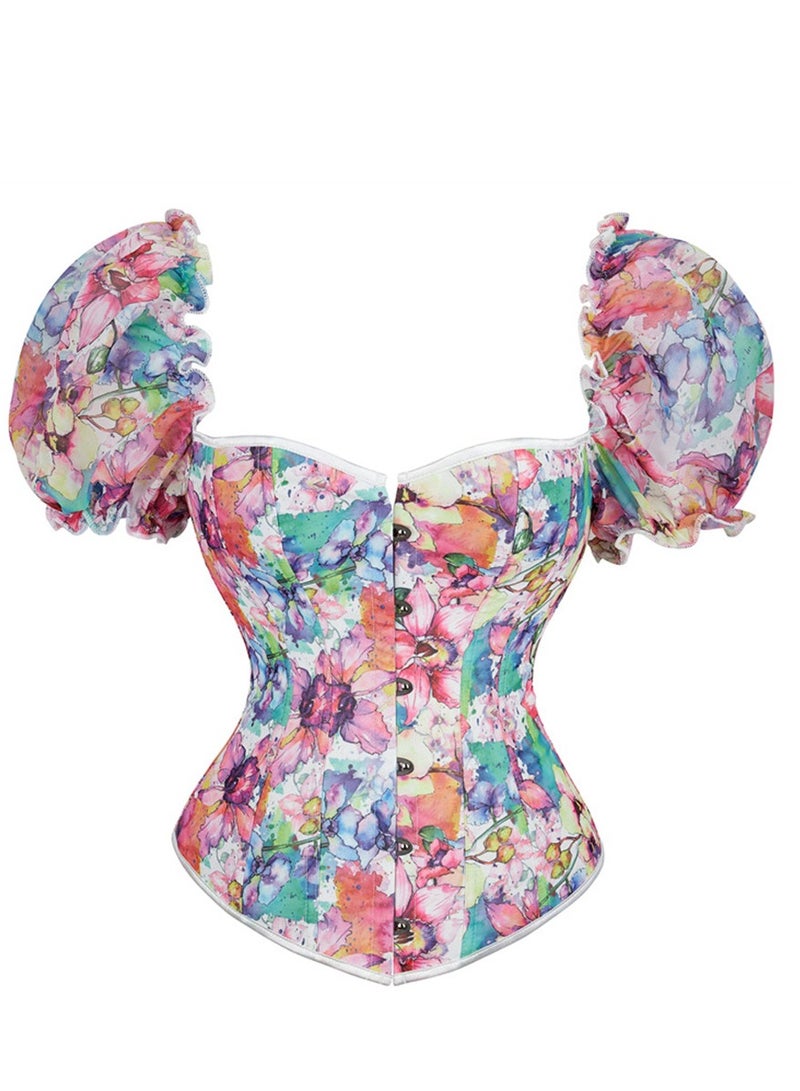 Loquat Short Sleeved Floral Shaped Top Multicolour 