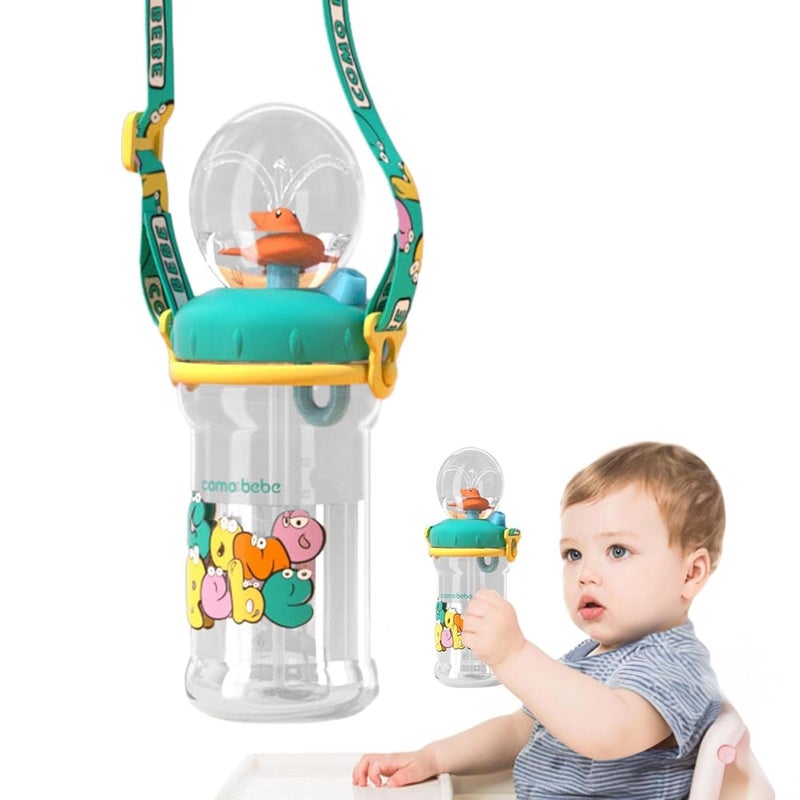 Kidology كوب ماء بلاستيكي على شكل حوت برش مع حزام - كوب خالي من BPA للأطفال للسفر مع قشة، تصميم مضاد للتسرب، كوب مثالي للأطفال (أخضر)، 350 مل - Image 1