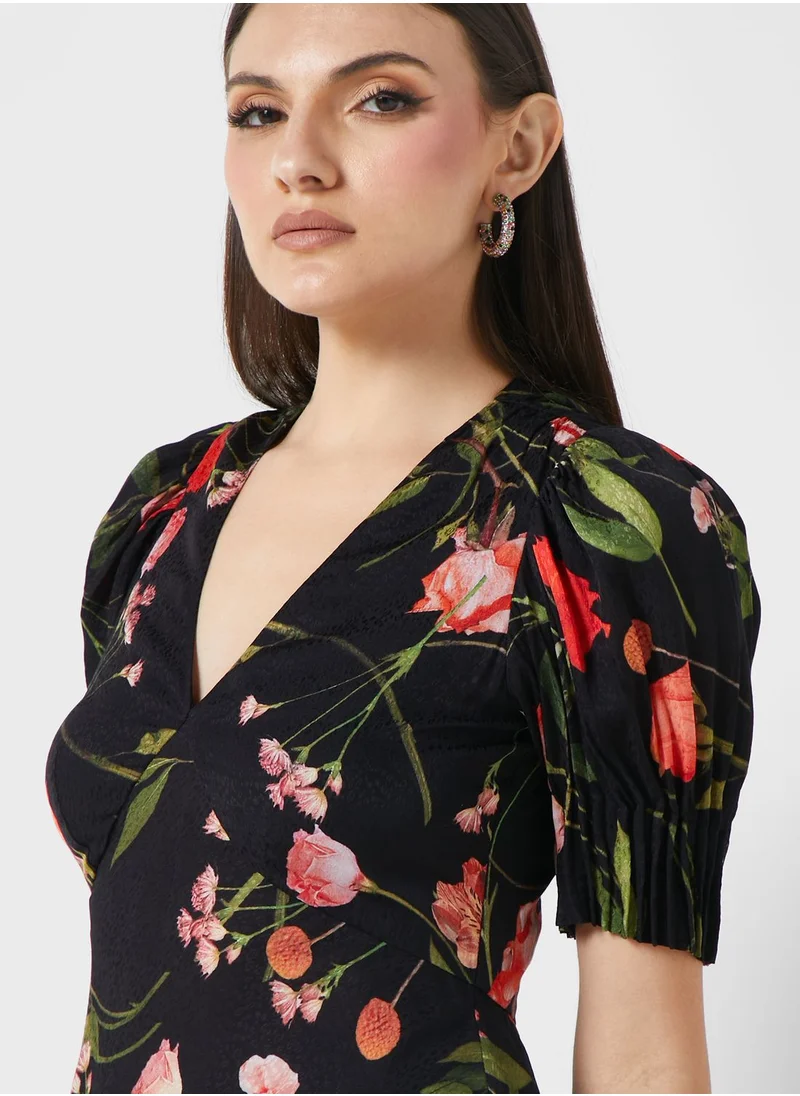Ted Baker Floral Print Puff Sleeve Dress