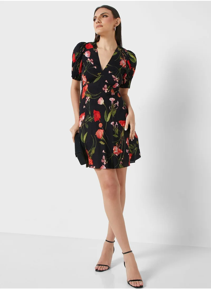 Ted Baker Floral Print Puff Sleeve Dress