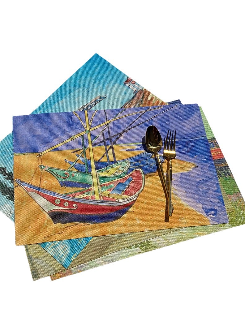 Monet Van Gogh Oil Painting Pvc Placemat Waterproof Placemat Western Placemat Printed Insulated Coaster 45cm*30cm - Image 4