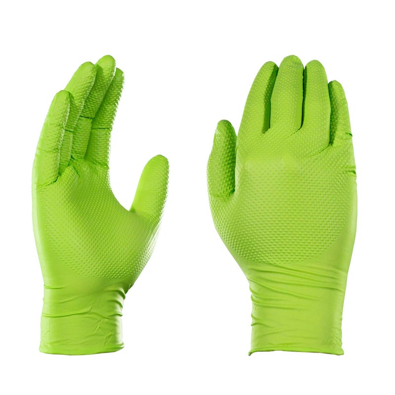 GLOVEWORKS قفازات غلووركس HD نيتريل خضراء صناعية قابلة للتخلص منها، 8 مل، خالية من اللاتكس، بنمط ماسي مرتفع، كبيرة، علبة من 100 - Image 2