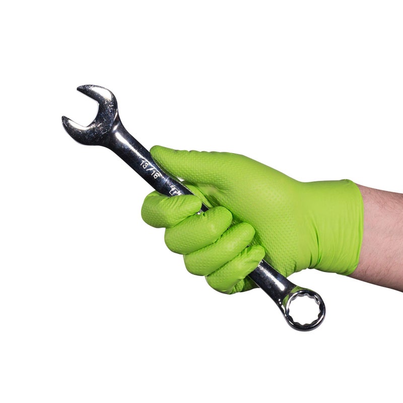 GLOVEWORKS قفازات غلووركس HD نيتريل خضراء صناعية قابلة للتخلص منها، 8 مل، خالية من اللاتكس، بنمط ماسي مرتفع، كبيرة، علبة من 100 - Image 3