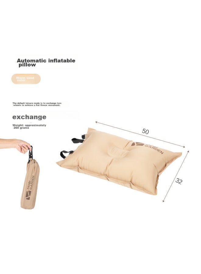 MOBIGARDEN Mobigarden Automatic Inflatable Pillow, Travel Pillow, Portable Comfortable Nap Camping Pillow, Nxl1534002, Warm Sand Color - Image 1