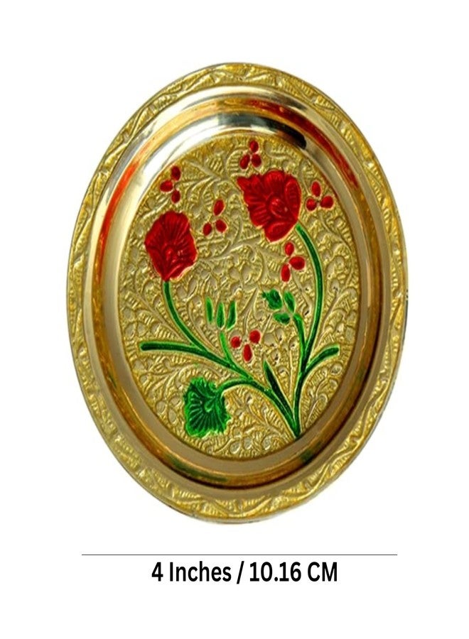 Aditri Creation Small Decorative Brass Minakari work Plate Decorative Indian Prasad Plate Katori for Pooja Utensils Item Articles for Indian Traditional Housewarming Festival Pooja Decor(Size:-4")(Gold) - Image 3