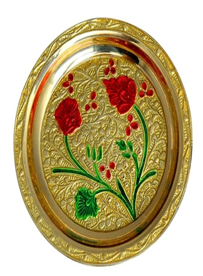 Aditri Creation Small Decorative Brass Minakari work Plate Decorative Indian Prasad Plate Katori for Pooja Utensils Item Articles for Indian Traditional Housewarming Festival Pooja Decor(Size:-4")(Gold) - Image 2