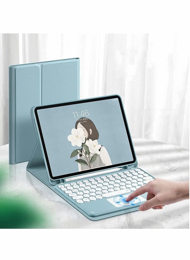 Y&D For Samsung GalaxyA7 T500/T505 with Keyboard Charging Cable Cover Touchpad Detachable Cute Round Keys(Sky Blue) - Image 4