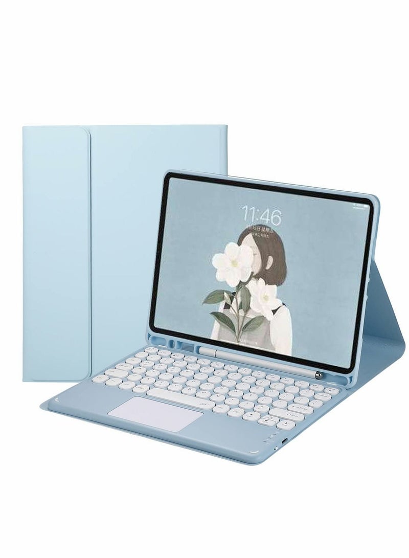 Y&D For Samsung GalaxyA7 T500/T505 with Keyboard Charging Cable Cover Touchpad Detachable Cute Round Keys(Sky Blue) - Image 1