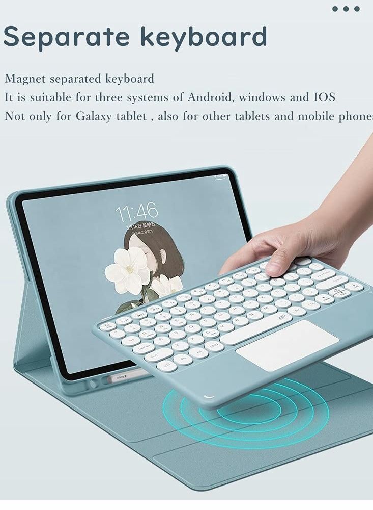 Y&D For Samsung GalaxyA7 T500/T505 with Keyboard Charging Cable Cover Touchpad Detachable Cute Round Keys(Sky Blue) - Image 5