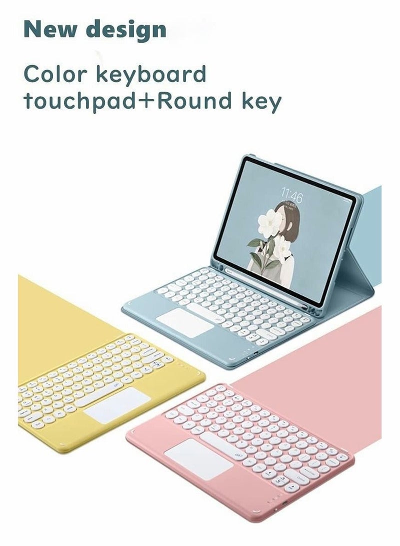 Y&D For Samsung GalaxyA7 T500/T505 with Keyboard Charging Cable Cover Touchpad Detachable Cute Round Keys(Sky Blue) - Image 3