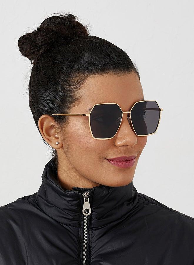 بلاك أوت "نظارات شمسية طراز سداسي للنساء من بلاك آوت ستارك مع حماية الأشعة فوق البنفسجية ٤٠٠ - ذهبي/رمادي" - Image 4