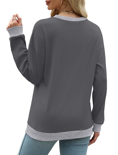 Saloogoe Long Sleeve Shirts for Women Dressy Casual Tops Work Crew Neck Sweatshirts Vacation Outfits Gray XL - Image 4