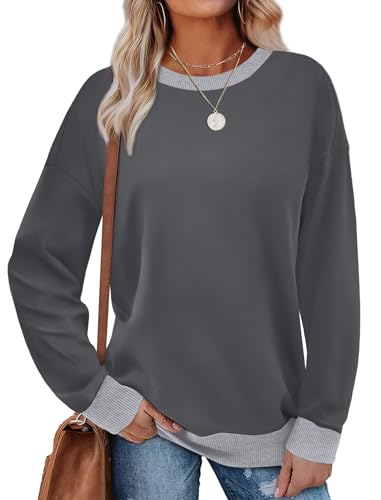Saloogoe Long Sleeve Shirts for Women Dressy Casual Tops Work Crew Neck Sweatshirts Vacation Outfits Gray XL - Image 5