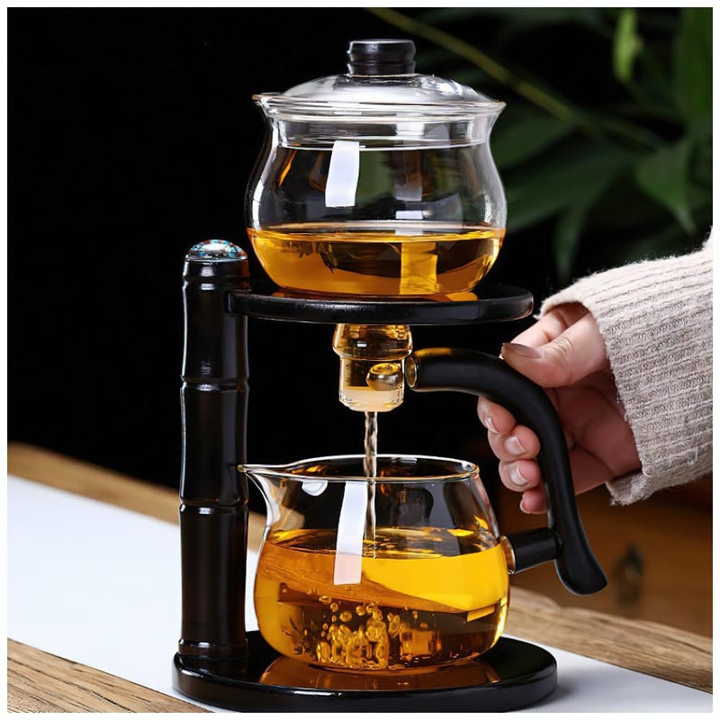 Kungfu Magic Tea Set Glass Magnetic Teapot SemiAutomatic Water Guide Magnetic Teapot with Infuser HeatResistant Glass Magic Tea Pot Magic Tea Set Perfect of Holiday Gifts Black