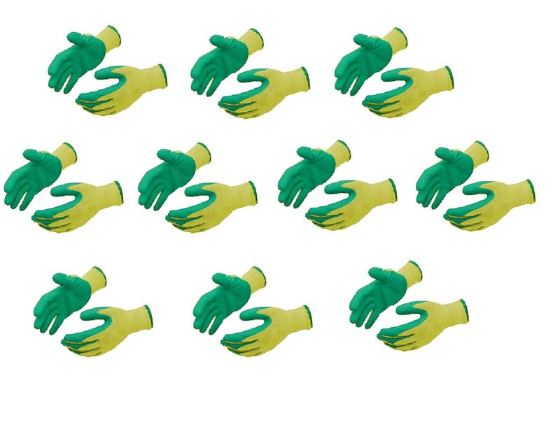 BRUSH HOUSE Safety Cotton Cut Resistant Hand Gloves Yellow Green Pair of 10 - Image 1