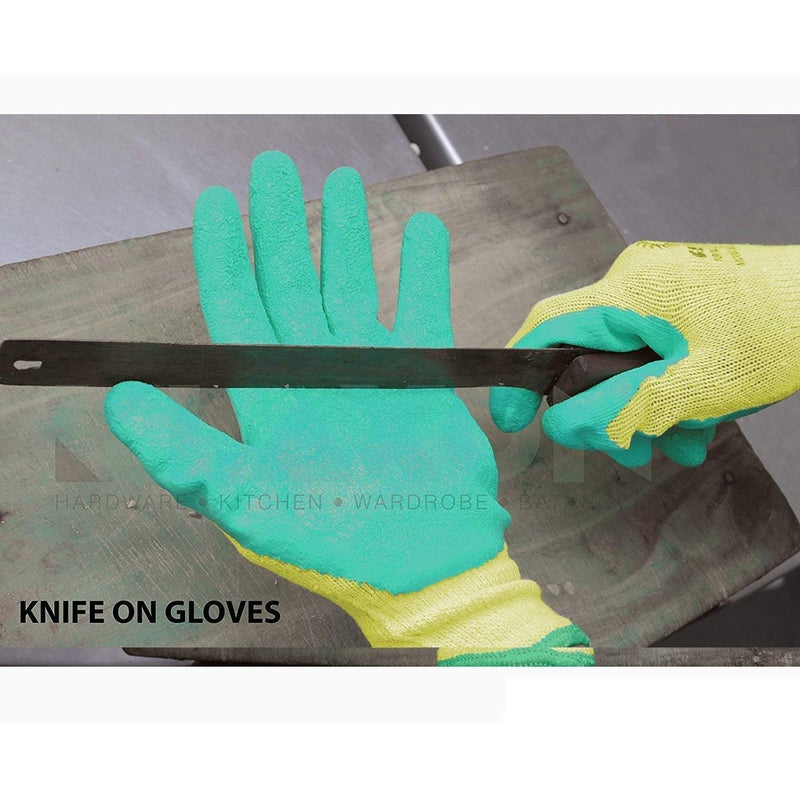 BRUSH HOUSE Safety Cotton Cut Resistant Hand Gloves Yellow Green Pair of 10 - Image 4
