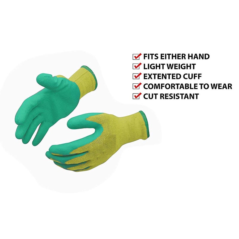 BRUSH HOUSE Safety Cotton Cut Resistant Hand Gloves Yellow Green Pair of 10 - Image 3