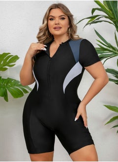 Al Aoyama Women's athletic swimsuit, one-piece with zipper, short-sleeve surf swimsuit, square-cut surf suit  - Image 4