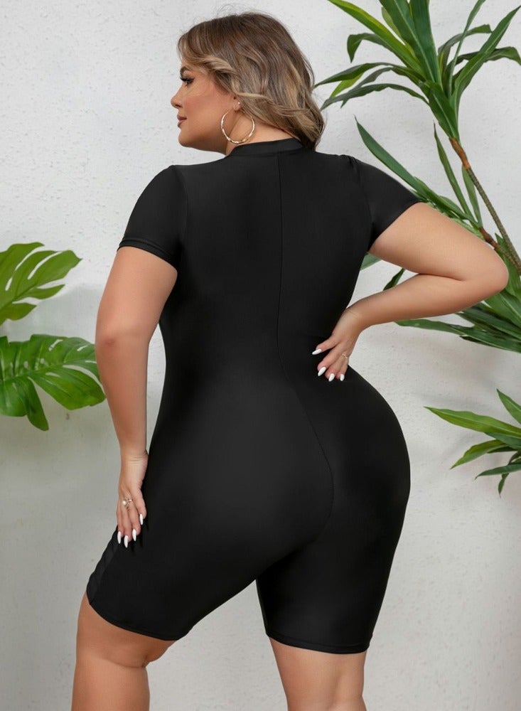 Al Aoyama Women's athletic swimsuit, one-piece with zipper, short-sleeve surf swimsuit, square-cut surf suit - Image 5