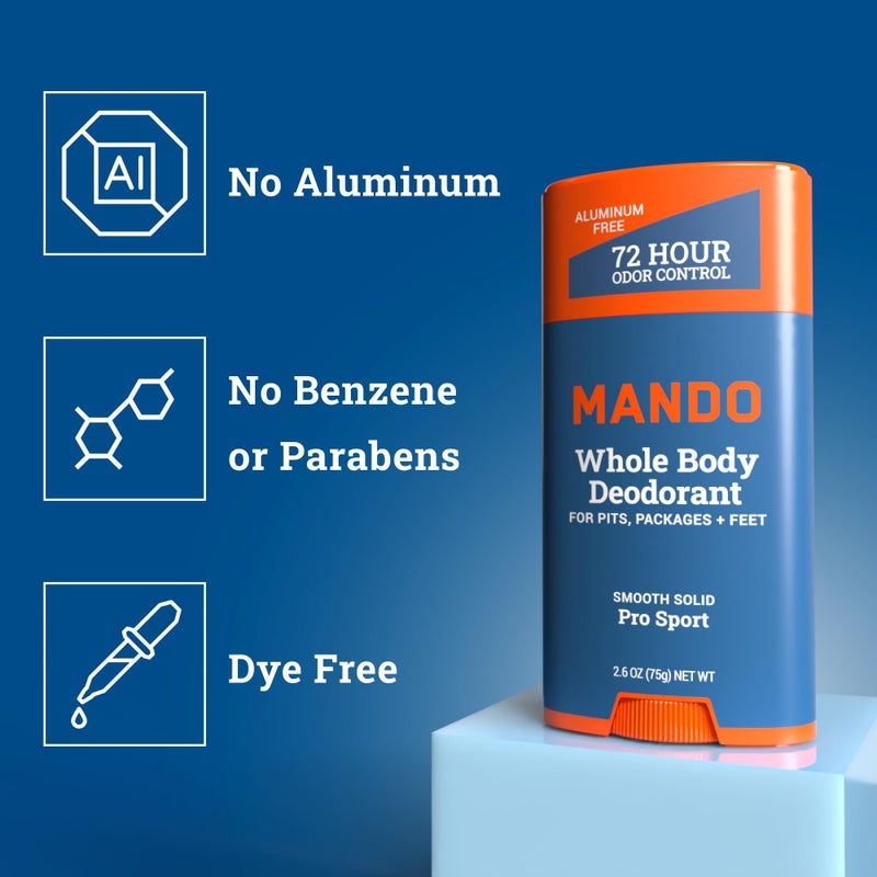Mando Whole Body Deodorant For Men - Smooth Solid Stick - 72 Hour Odor Control - Aluminum Free, Baking Soda Free, Skin Safe - 2.6 ounce (Pack of 2) - Pro Sport - Image 3