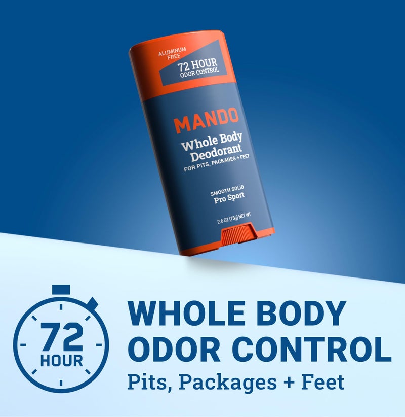Mando Whole Body Deodorant For Men - Smooth Solid Stick - 72 Hour Odor Control - Aluminum Free, Baking Soda Free, Skin Safe - 2.6 ounce (Pack of 2) - Pro Sport - Image 2