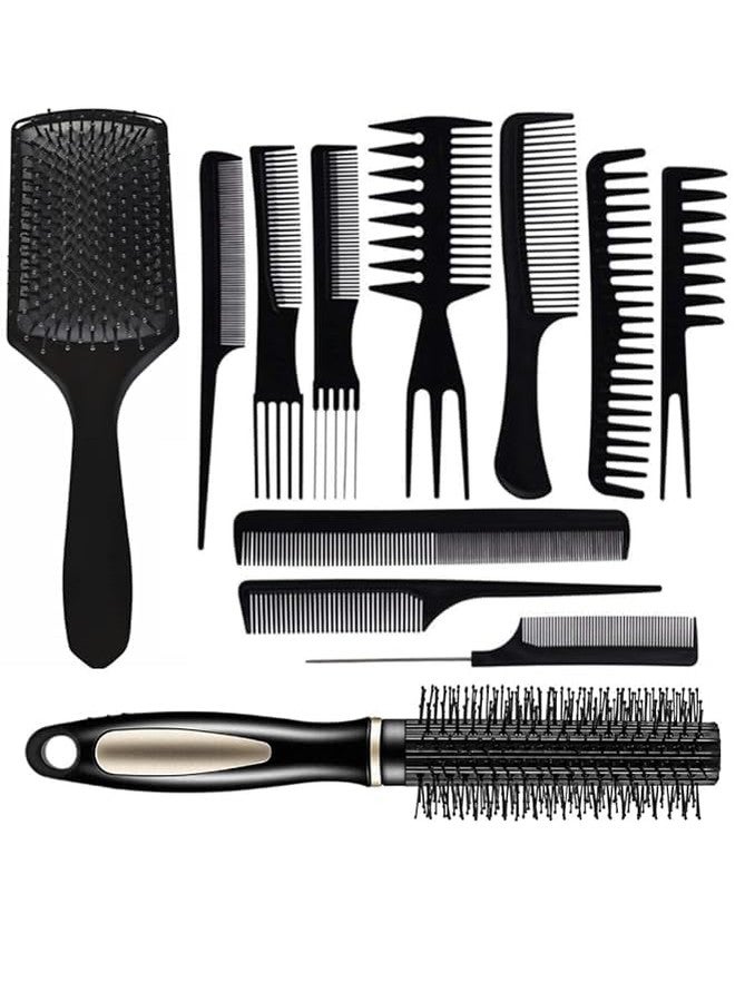 MKSL ® Hair Styling Combo Pack - 10 PCS Brush + Paddle Brush + B.R Comb, Empathetic , Hair Brush Comb for Wet, Dry, Curly and Straight Hair (Black) for Women & Men : Ideal for all hair types, this hair comb set includes a paddle hair brush , a roller comb , and a tail comb for hair styling, - Image 1