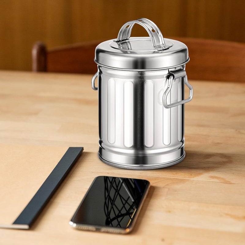 Vintage Galvanized Iron Bucket Ashtray with Lid Windproof Smokeless Desktop Trash Can - Image 5