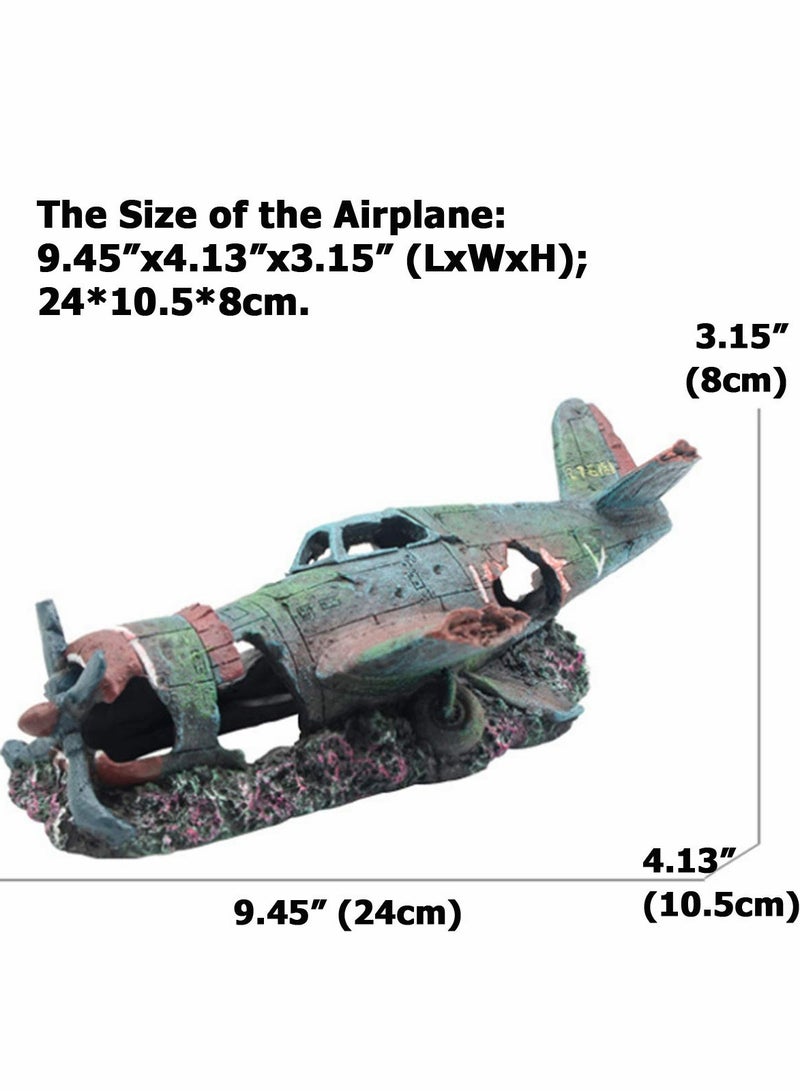 SOLARAE Fish Tank Decoration, Fighter Vintage Airplane Ruins Landscape Fish Shrimp Shelter Cave Hideout Resin Aquarium Decor - Image 5