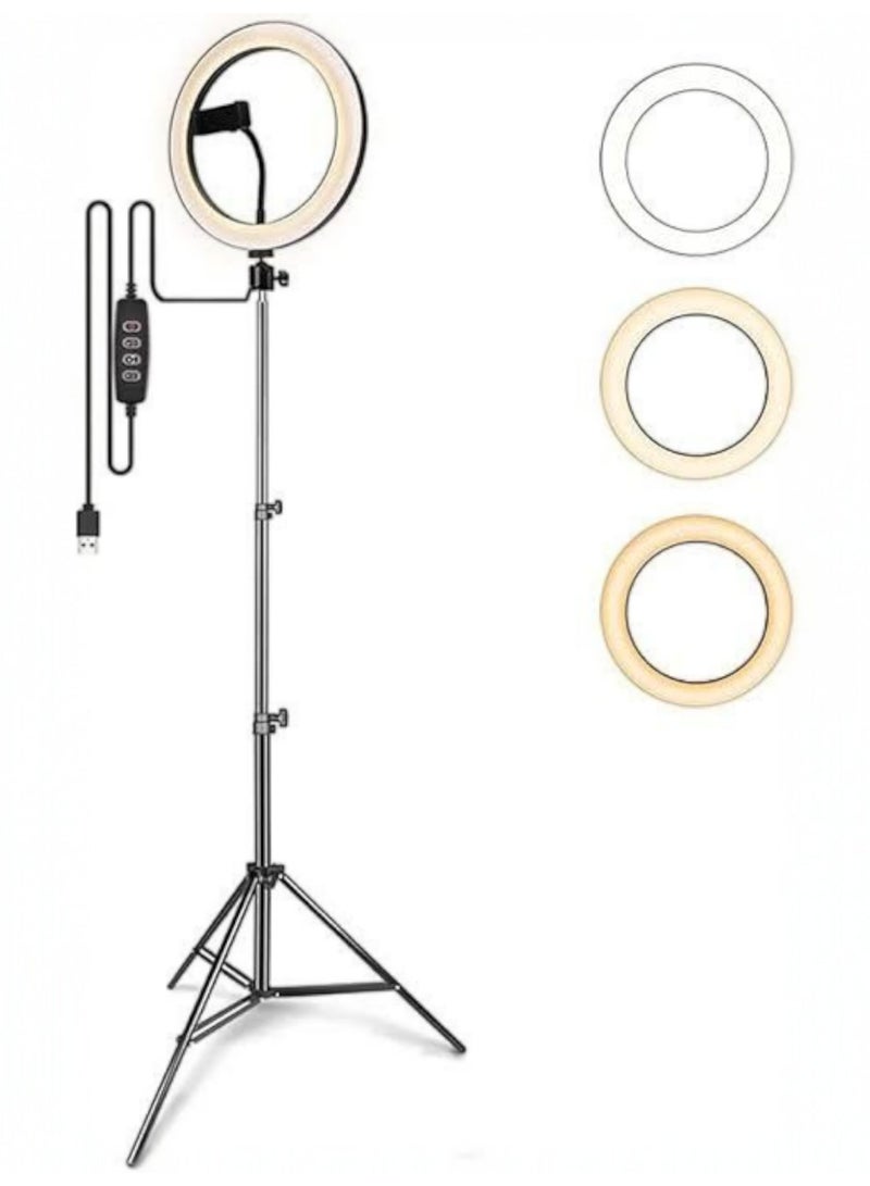 Ring Light Selfie Ring Light 26cm, Dimmable LED Ring Light with 2m Adjustable Metal Tripod Stand, Phone Holder, 3 Lighting Modes, 5 Brightness Levels, for Live Streaming, Makeup, YouTube, TikTok, Photography - Image 1