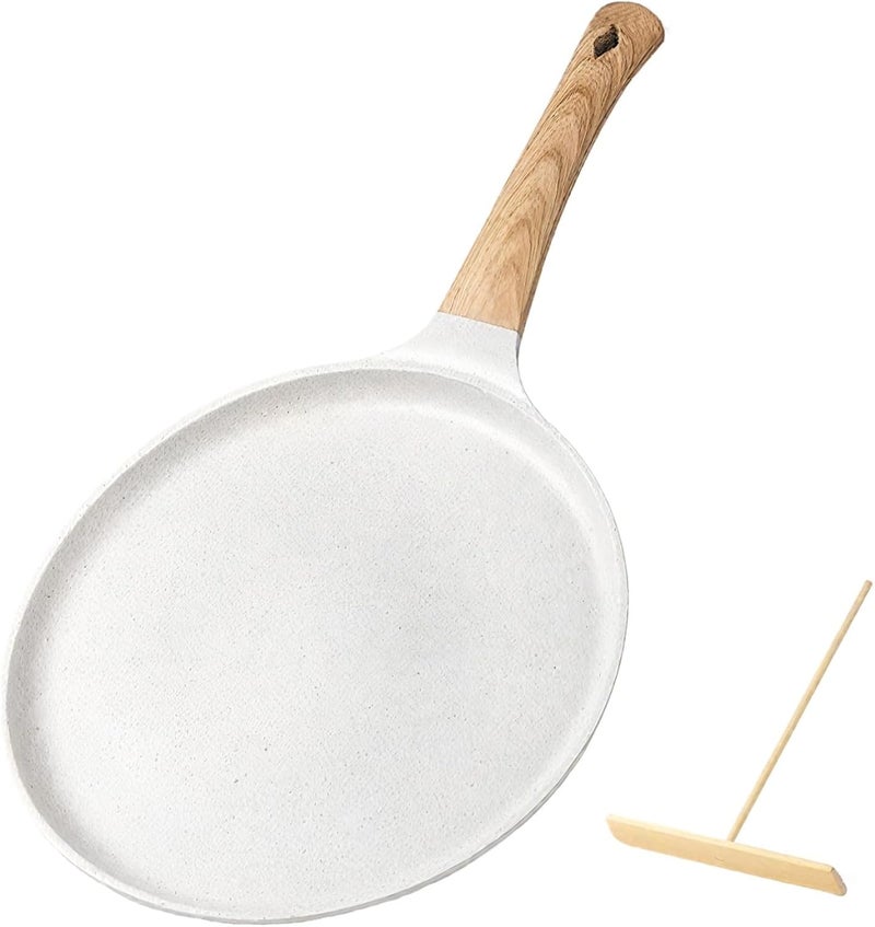 Non-Stick Frying Pan with Maifan Stone, 9.5 in Crepe and Pancake Skillet, Pfoa Free, Wooden Handle, Induction Cooktop Compatible - Image 1