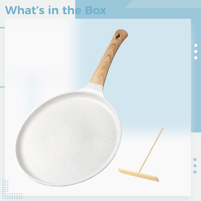 Non-Stick Frying Pan with Maifan Stone, 9.5 in Crepe and Pancake Skillet, Pfoa Free, Wooden Handle, Induction Cooktop Compatible - Image 2