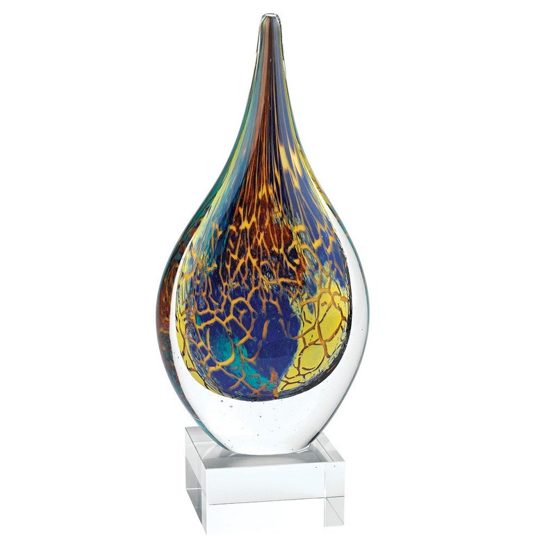 Badash Firestorm MuranoStyle Art Glass Centerpiece  11 Tall MouthBlown Teardrop Glass Sculpture on Crystal Base  Contemporary Home Decor Accent Piece