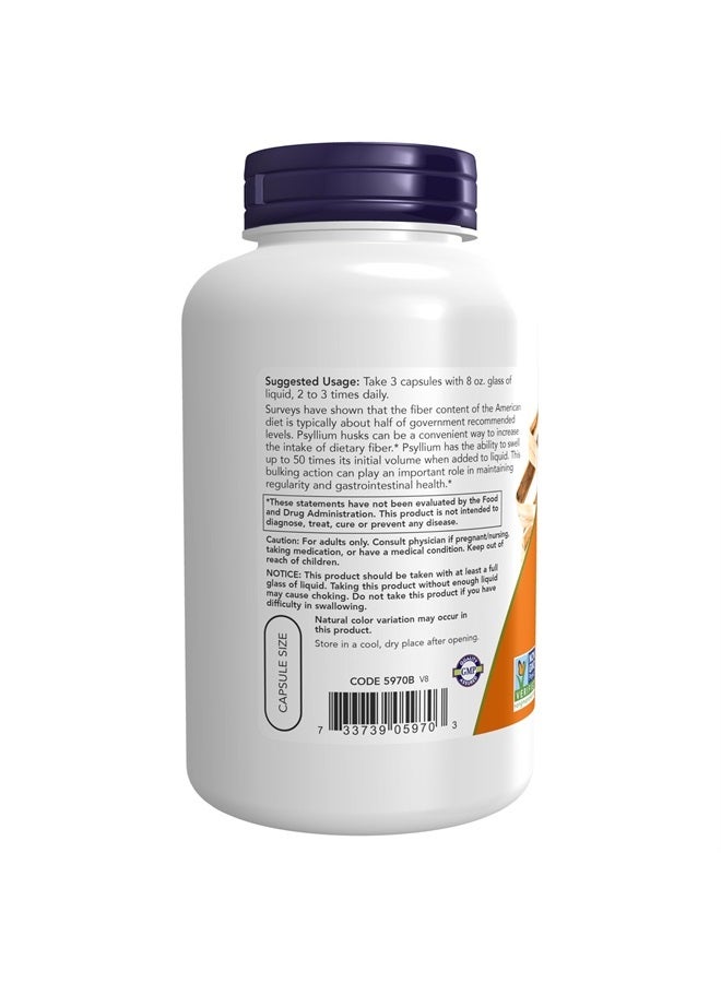 now Supplements, Psyllium Husk Caps 500 mg, Non-GMO Project Verified, Natural Soluble Fiber, Intestinal Health*, 200 Veg Capsules  - Image 3