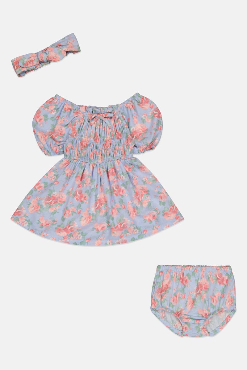 Nanette lepore Toddlers Girl 3 Pieces Floral Pattern Dress And Panty With Headband Set, Multicolor - Image 2