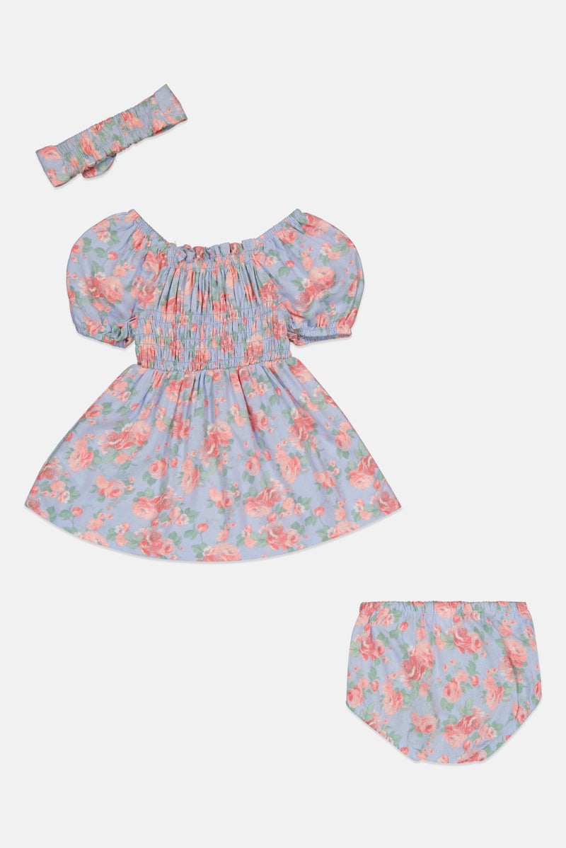 Nanette lepore Toddlers Girl 3 Pieces Floral Pattern Dress And Panty With Headband Set, Multicolor - Image 3