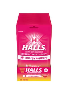 Halls Halls Relief + Energy Support, Strawberry Lemonade Cough Drops, 12 Bags of 25 Drops (300 Total Drops) 