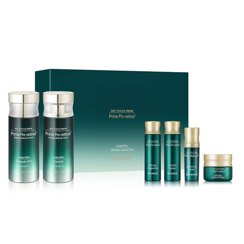 Isa Knox مجموعة العناية بالبشرة ISA KNOX Age Focus Prime Double Effect الخاصة 85 أونصة سائلة للعناية بالبشرة الكورية للترطيب والتFirming والتغذية مع Prime ProRetinol و Phyto DNA و Phyto ProRetinol - Image 1