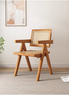 Jeffcoco Furniture Solid Wood Armchair - Premium Slatted Wooden Chair for Indoor & Outdoor Use in Garden, Dining Room, or Patio (1PC) - All-Weather Teak/Rattan Design