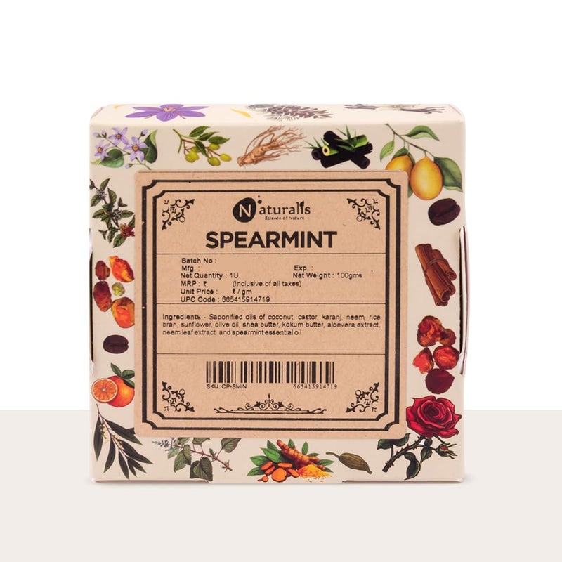 Naturalis Spearmint Oil Soap Bar - Cold Pressed Organic Soap with Spearmint Essential Oil - Handmade Luxury Soap for Deep Nourishment, Hydration, and Gentle Cleansing, Ideal for All Skin Types (100g) - Image 1