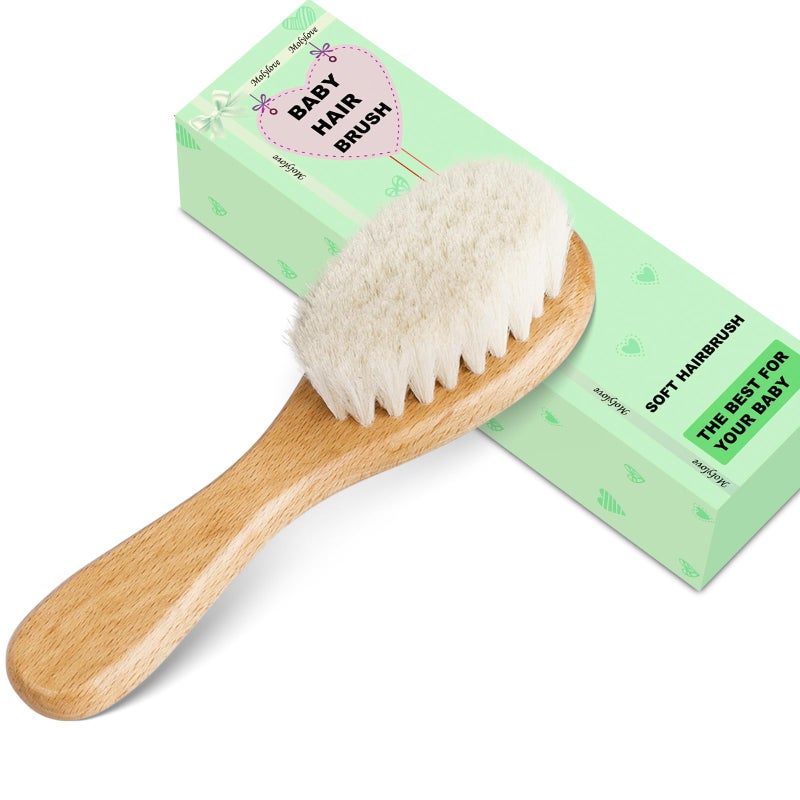 Molylove Baby Hair Brush, Wooden Goat Bristles Hair Brush for Newborns & Toddlers, Ideal for Cradle Cap, Perfect Baby Registry Gift, Hypoallergenic, 1 Count - Image 2